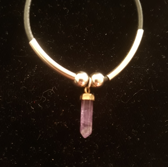 Small Amethyst Crystal on Black Cord Necklace - Picture 2 of 6
